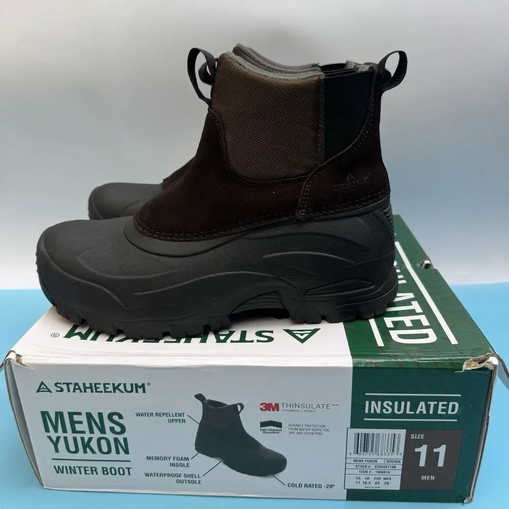 Staheekum Men's Waterproof Insulated Winter Snow Lace Up Boots Brown SIZE 11